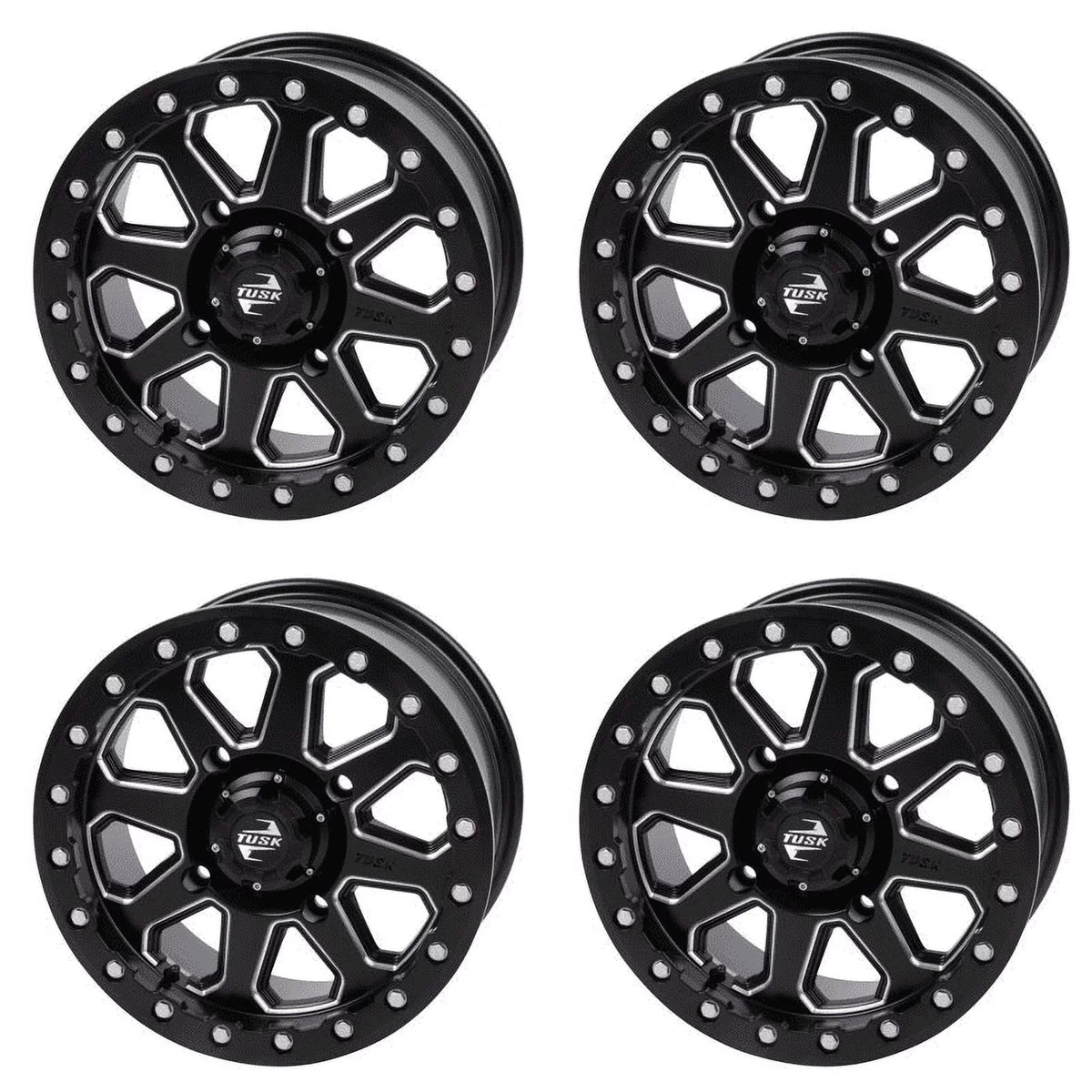 (4 Pack) 4/137 Tusk Uinta Beadlock Wheel 15X7 4.0 + 3.0 Milled/black For Can-Am Defender Hd10 Pro Dps 2020-2023