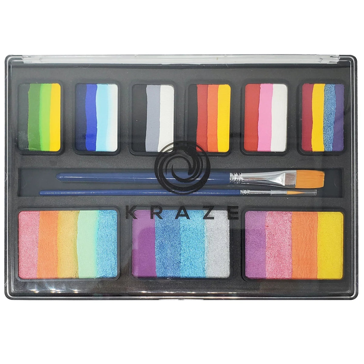 Kraze  Celebration Professional Face Painting One Stroke Split Cake Palette, Water Activated, Hypoallergenic, Safe, Non Toxic Halloween Party Makeup Face Paint Kit for Sensitive Skin, Kids & Adults
