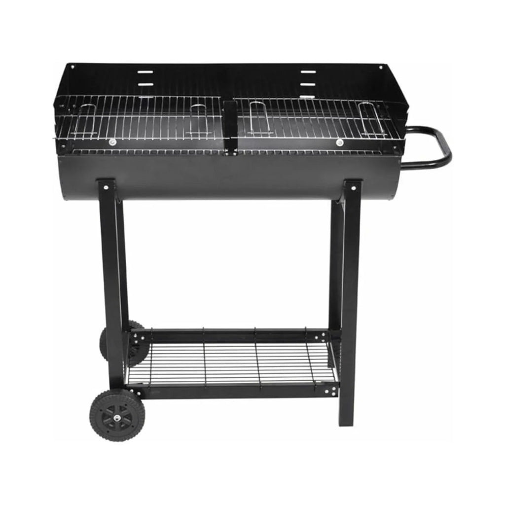 Dcenta Charcoal  Stand with Lower Shelf and Wheels Steel Barbecue Grill Black for Camping Cooking, Grilling, Smoking, Picnic, Hiking, Party, Garden, Patio 39.4 Inch Length