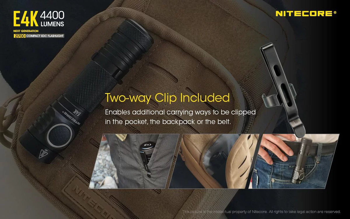 Combo:  E4K Flashlight -1x  21700 Rechargeable Li-ion Battery Included w/Offset Mount