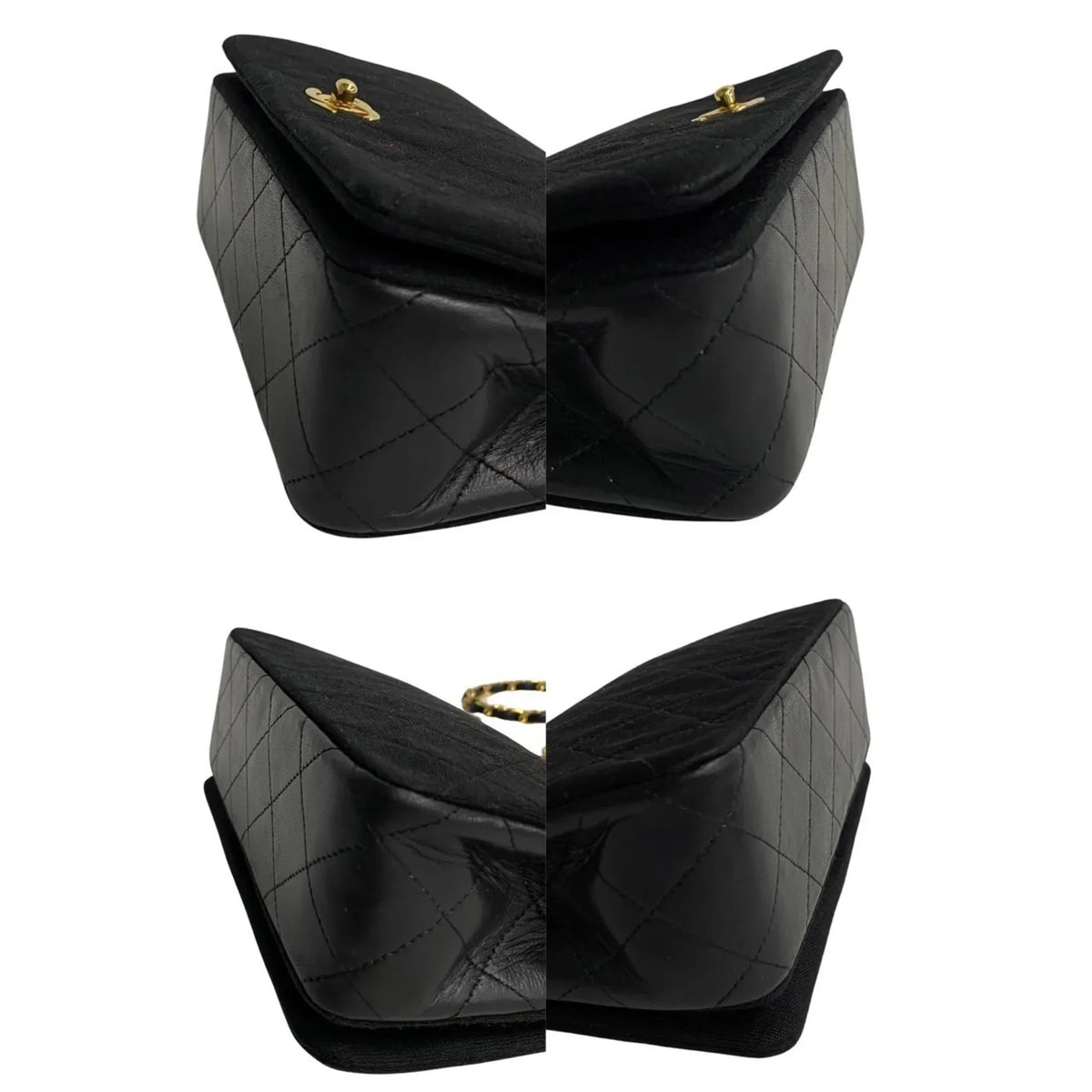 Pre-Owned  Matelasse Cotton Lambskin Turnlock Full Flap Chain Shoulder Bag Black 73960 (Good)
