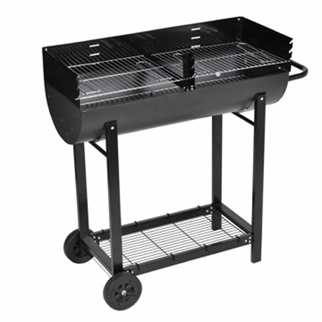 Dcenta Charcoal  Stand with Lower Shelf and Wheels Steel Barbecue Grill Black for Camping Cooking, Grilling, Smoking, Picnic, Hiking, Party, Garden, Patio 39.4 Inch Length