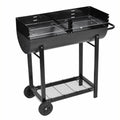 Dcenta Charcoal  Stand with Lower Shelf and Wheels Steel Barbecue Grill Black for Camping Cooking, Grilling, Smoking, Picnic, Hiking, Party, Garden, Patio 39.4 Inch Length