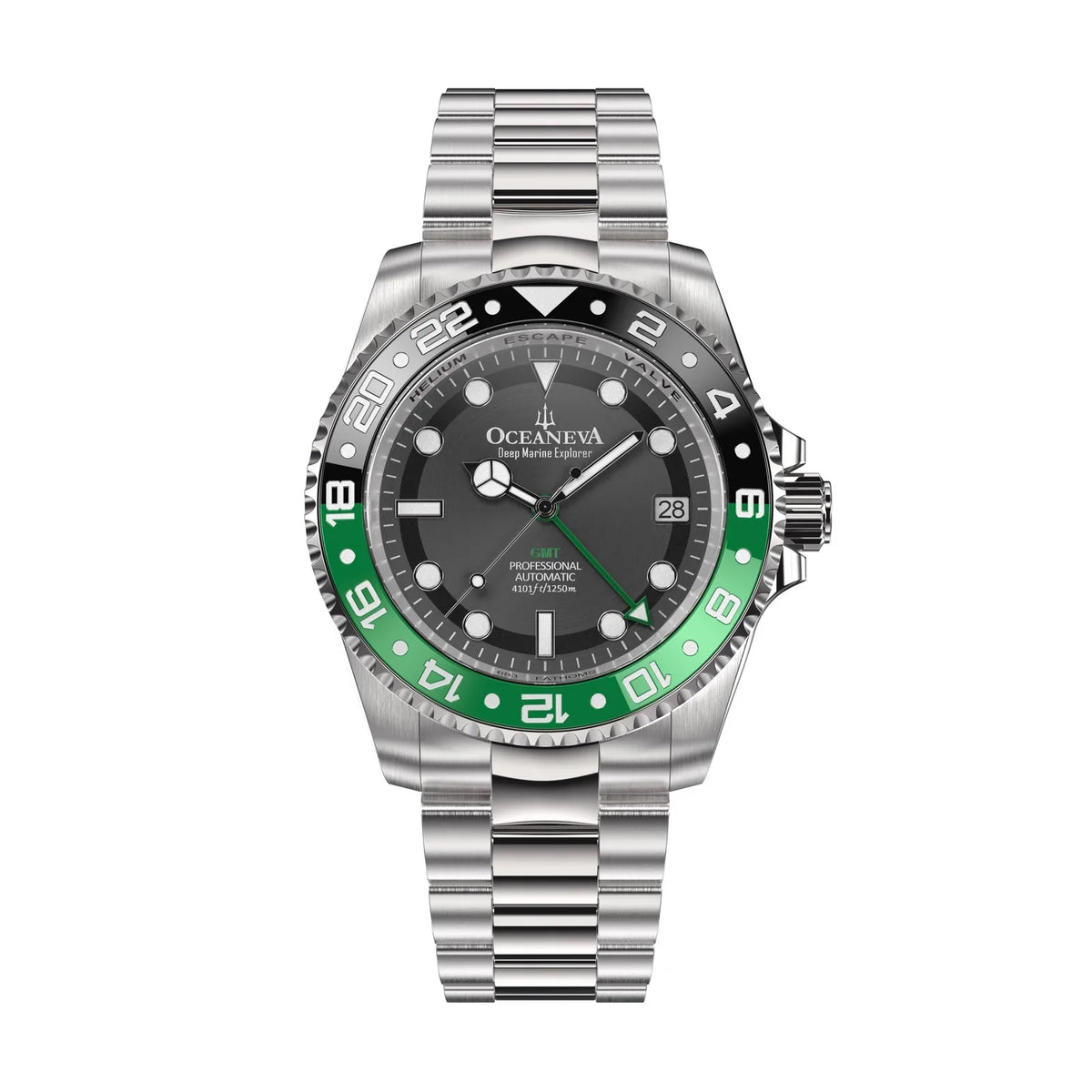 Oceaneva™  Deep Marine Explorer Pro Diver Black Green Bezel Watch - Screw Down with Triple Seal Case Back - 1250M Water Resistance - Japan Automatic Movement Dive Swimming Wrist Watches For Men