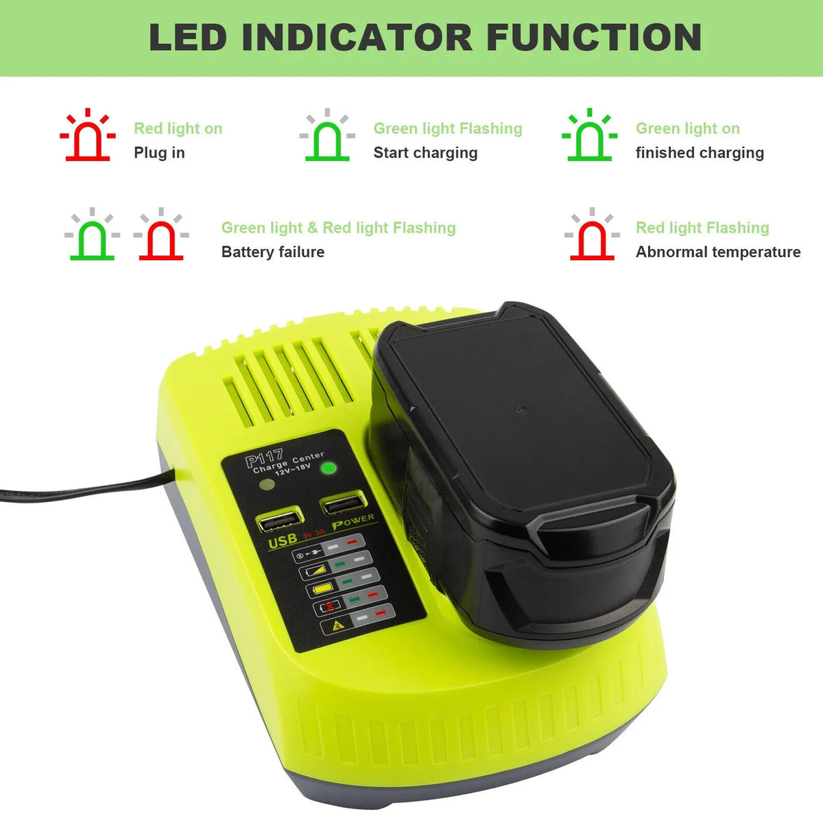 P117 Battery Charger For  18V High Capacity 18Volt Lithium-Ion P108 P106
