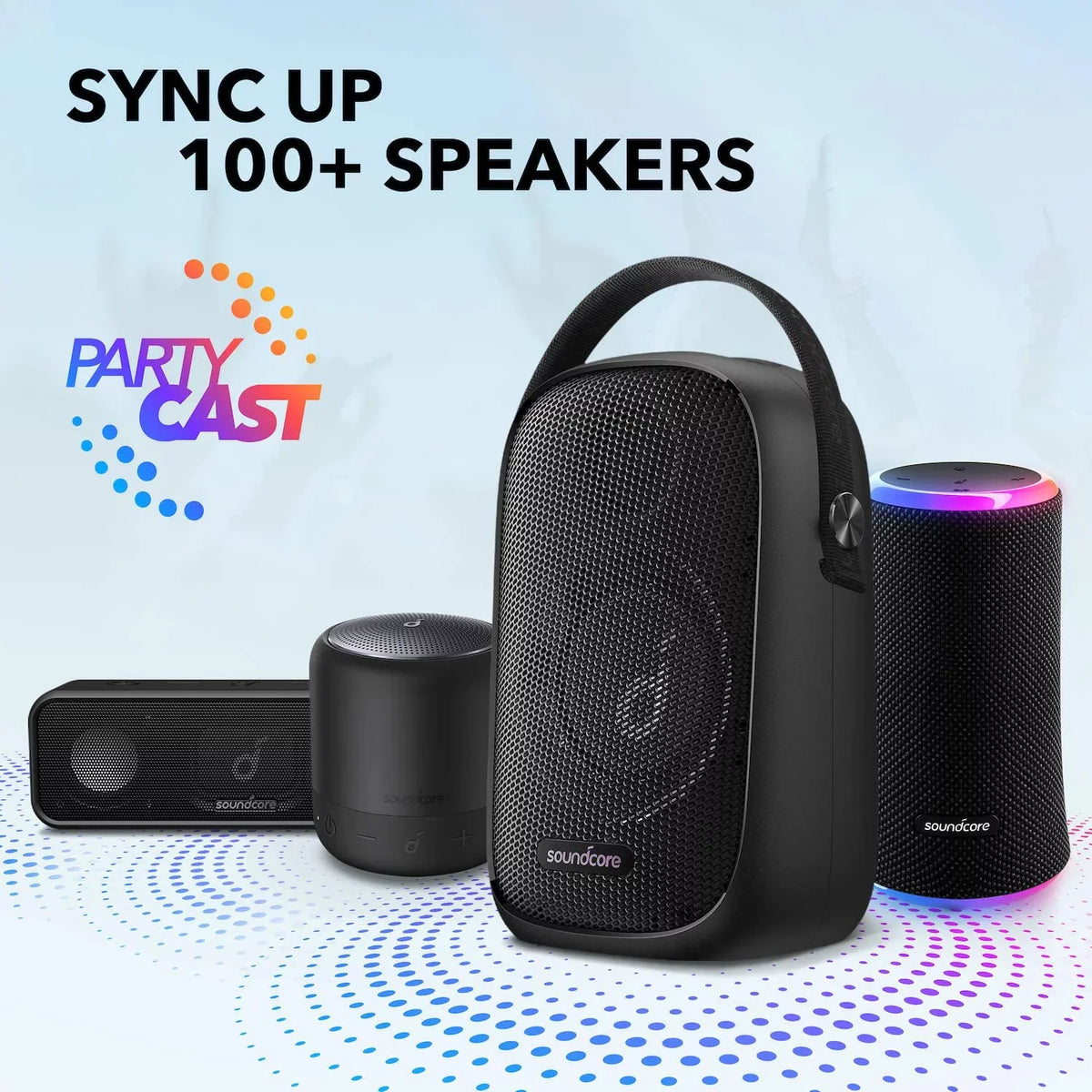 Soundcore Trance Go Outdoor Bluetooth Speaker with BassUp Technology, Sync 100+ Speakers, 24H Playtime, Waterproof, Custom , App