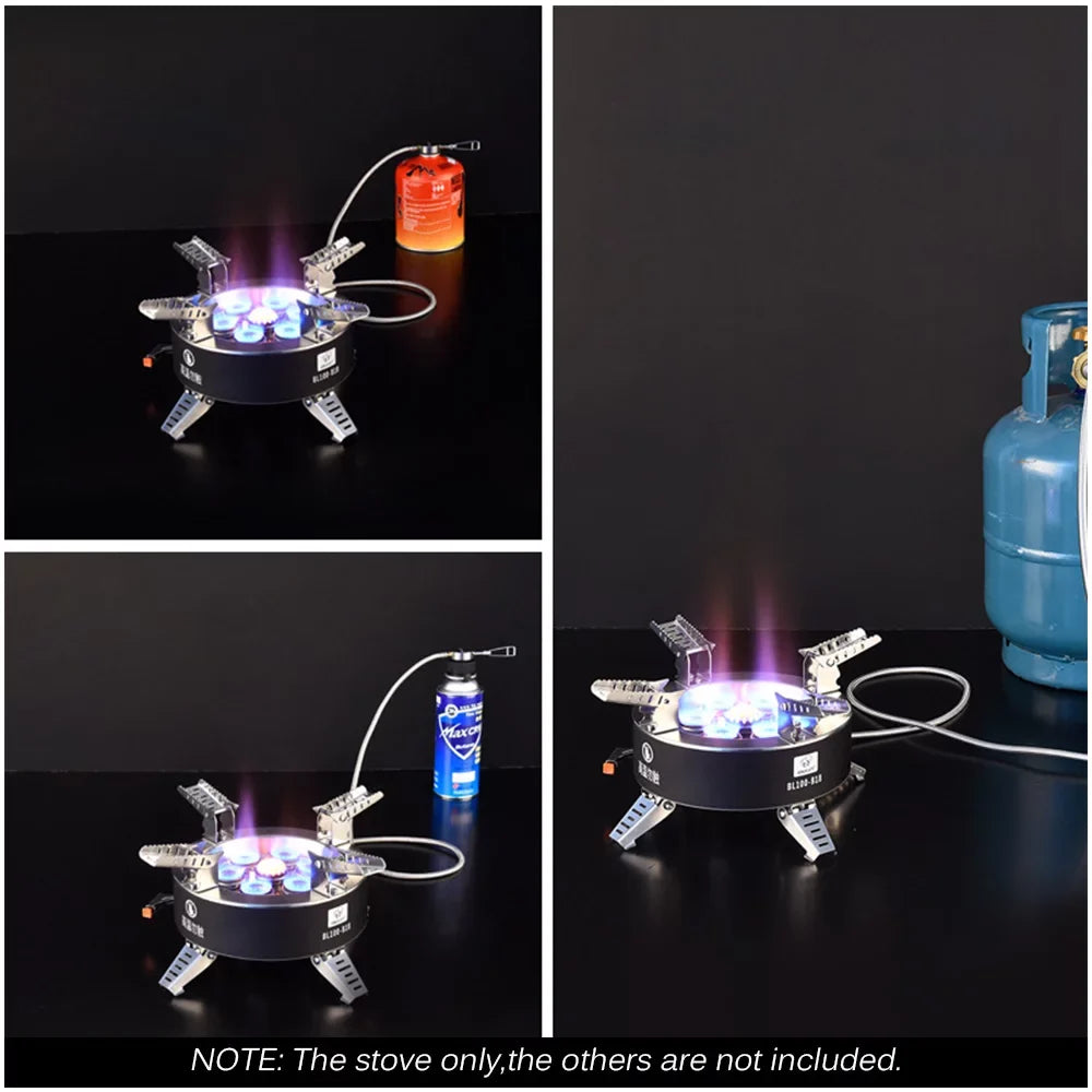 18000W High-power Camping Stove with Piezo Ignition Windproof Seven-core Gas Stove Foldable Backpacking Stove For Fishing Hiking Traveling