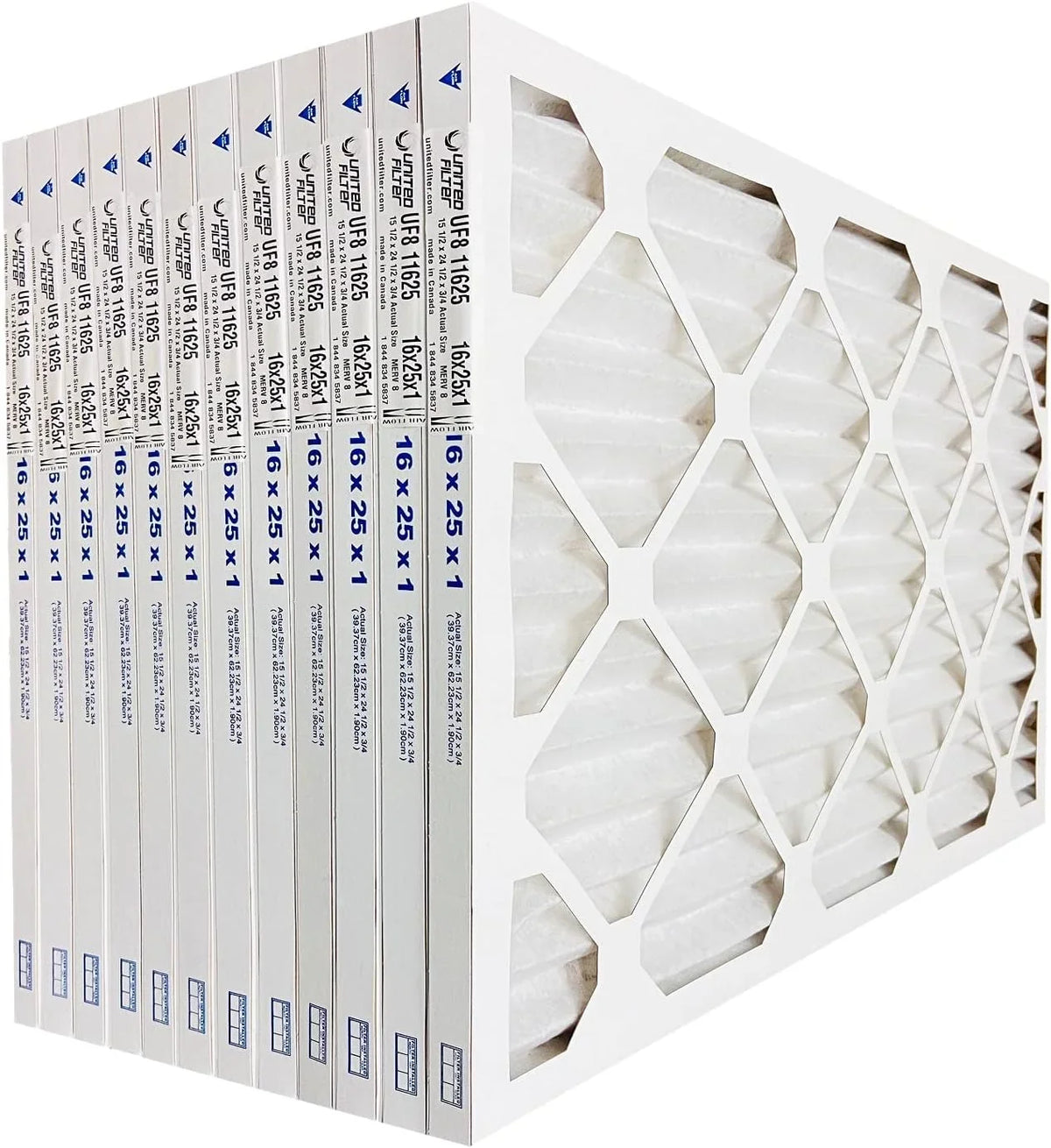 United Filter 16x25x4  11 Furnace Air Filters (Case of 3) -  Filters for Home & Office - Purify Air, Removes Pollen, Mold, Bacteria & Smoke - Replacement Air Filters