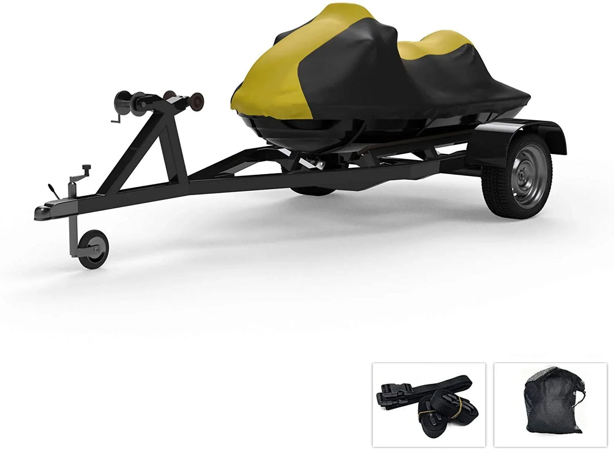 Weatherproof Jet Ski Covers for Kawasaki Ultra 300LX 2011-2013 - Yellow/Black Color - All Weather - Trailerable - Protects from Rain, Sun,  Rays, and More! Includes Trailer Straps and Storage Bag