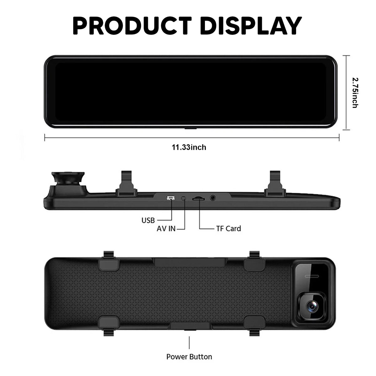 4K 12" Car Dash Cam Touch Screen with Rear View Mirror Camera Waterproof  Video Recorder Night Vision Motion Detection G-Sensor